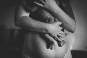 mother and baby, post partum black and white photo